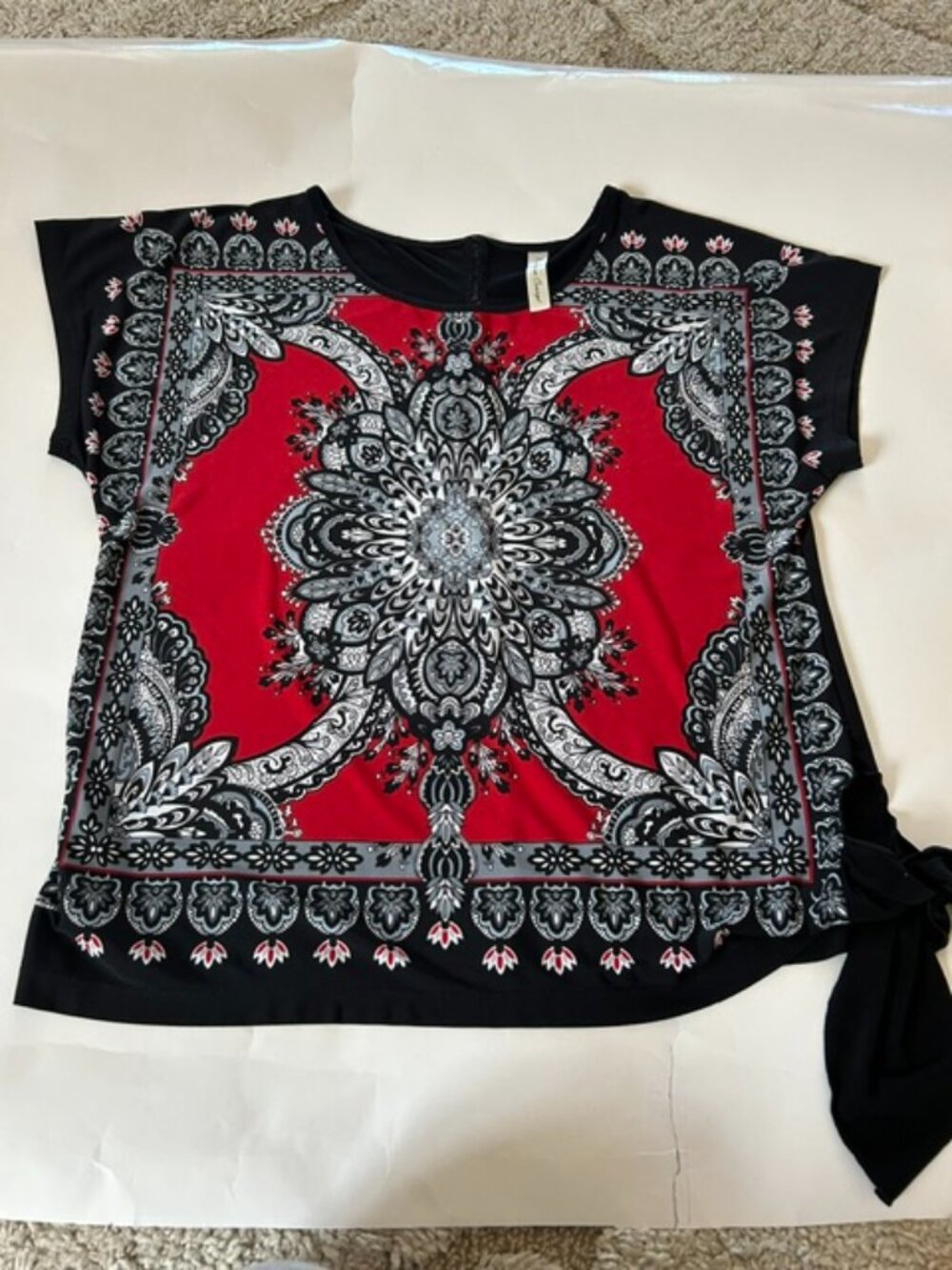 Perception Concept Womens Black Red Floral Blouse with hip tie - Size Medium